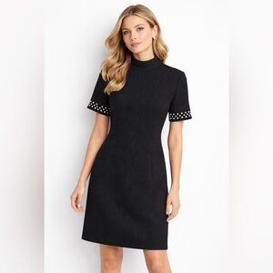 Karl Lagerfeld Paris Black Pinstripe Pearl Trim Dress Size 6